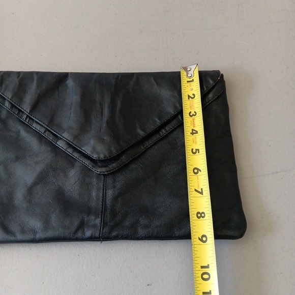 Joan‎ Harper Handbag Double Envelope Clutch Black Italian Leather Retro Goth VTG - Picture 9 of 13